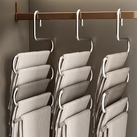 Resim 5 Katlı Paslanmaz Çelik S-Şekilli Alan Tasarrufu Sağlayan Dolap Düzenleyici Raf - Kaymaz, İz Bırakmayan Metal Pantolon Askısı, Kot, Pantolon ve Etekler İçin, Parlatılmış Gardırop Depolama Çözümü, Çok Katmanlı Tasarımlı Şık Giysi Rafı, Giysi Düzenleyici Depolama 