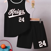 Resim 2 adet Erkek Nefes Alabilen Spor Basketbol Forması Seti, KING Harf Baskılı Kolsuz Yelek ve Şort, Eğitim Yarışması için Hızlı Kuruyan Tank Üstleri ve Şortlar 