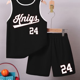 Resim 2 adet Erkek Nefes Alabilen Spor Basketbol Forması Seti, KING Harf Baskılı Kolsuz Yelek ve Şort, Eğitim Yarışması için Hızlı Kuruyan Tank Üstleri ve Şortlar 