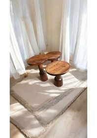 Resim Wood Ahşap 3 Lü Set Ürgüp Mantar Yan Sehpa Konik Model / Kestane Renk / Zigon Sehpa Vernikli Kahverengi 