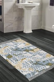 Resim Kaymaz Taban Djt Banyo Halı Star Pamuk Saçaklı Modern M5015 M5015P1-9, Mavi, 80 x 150 