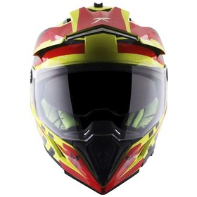 Resim Axor Xcross Dual Vizör Full Face Kask Kırmızı - Parlak Sarı 