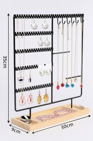 Resim Takı Organizeri, Takı Standı Metal Stand ve Ahşap Taban, 35x30x9.5 cm, Küpe Kolye Yüzük Düzenleyici, Siyah 