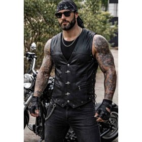 Resim ArdaStilDeri Hakiki Deri Motorcu Chopper Deri Yelek 
