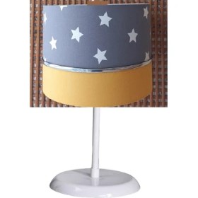 Resim Onay Avize Gri Yıldızlı Sarı 2.li Set M-0412 Kumaş Kaplama Genç ve Çocuk Odası Avize ve Abajur Takımı 