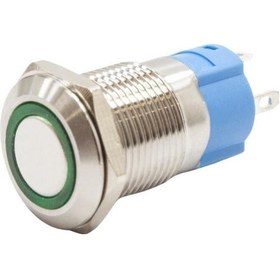 Resim 12A-P1-E 12Mm Düz Yaylı Işıklı Metal Buton - Yeşil 