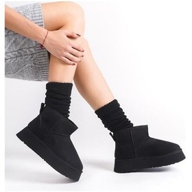 Resim Kadın Siyah Süet İçi Kürklü Kalın Tabanli 4,5 Cm Mini Kısa Bot Siyah Süet 