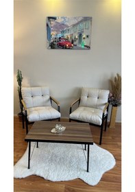 Resim Modern Style Home Modern Levent Balkon, Bahçe, Cafe - Metal Kanepe Koltuk Takımı 2 Tekli + Sehpa Krem Modernk048 Krem 