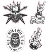 Resim Kayacık Matbaası Gitar Etiketi - Rock Sticker - Laptop Notebook Kask Valiz Defter Sticker Seti 