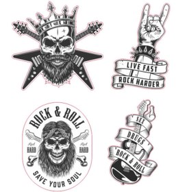 Resim Kayacık Matbaası Gitar Etiketi - Rock Sticker - Laptop Notebook Kask Valiz Defter Sticker Seti 