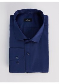 Resim Tudors Erkek Big Size Büyük Beden Pamuklu Tek Cepli Saten Lacivert Gömlek-31723-lacivert Lacivert 