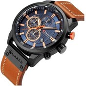 Resim Yingfu Kronograf Curren M8291 Erkekler İçin Siyah Kasa Mavi Yüz Rahat Deri Saat, Çok Renkli Çok Renkli 