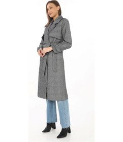 Resim Kadın Balık Sırtı Kaşmir Uzun Kaşe Kaban - Boyalı Gri Siyah 