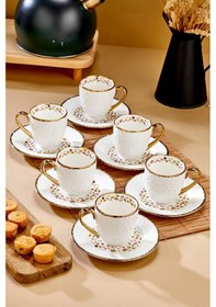 Resim Cooker Royal Bloom 6 Kişilik 180 Ml Porselen Duble Çay Ve Kahve Fincan Takımı Ckr3808 Altın 