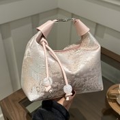 Resim 2025 Yeni Çin Esintili Kadın Çiçek Desenli Naylon El Çantası - Ayarlanabilir Askılı, Fermuarlı Kapatma, Beyaz/Pembe/Mavi, Günlük ve Resmi Kullanım İçin Çok Yönlü Çanta 