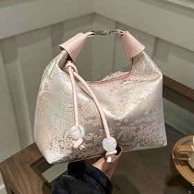 Resim 2025 Yeni Çin Esintili Kadın Çiçek Desenli Naylon El Çantası - Ayarlanabilir Askılı, Fermuarlı Kapatma, Beyaz/Pembe/Mavi, Günlük ve Resmi Kullanım İçin Çok Yönlü Çanta 