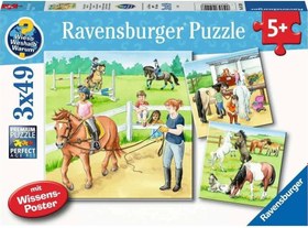 Resim Ravensburger 3x49 Parça Puzzle Ahırda Bir Gün 51298 