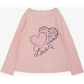 Resim Breeze Kız Çocuk Uzun Kollu Tişört Kazayağı Puantiyeli Kalp Baskılı Yazılı 3-8 Yaş, Pembe-pembe Pembe 