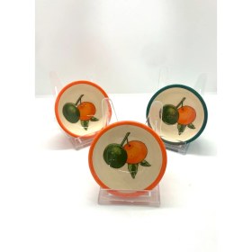 Resim Yeşil Turuncu Bodrum Mandalin Desenli Seramik Kase Reçellik Çerezlik Lokumluk 3’lü Set 