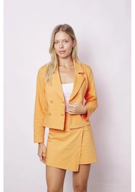 Resim Kadın Yakalı Flato Cepli Uzun Kol Kruvaze Anvelop Hafif Likralı Kumaş Blazer Ceket-mango Mango 