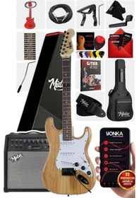 Resim Midex Rph-320wd-50amp Ahşap Renk Strat Kasa Sss 50w Amfili Elektro Gitar Seti 