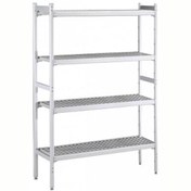 Resim Professional Düz Etejer Seti, Aluminyum Ayaklı, 4 Raflı, Her Raf Demonte Polietilen Tabletlerden Oluşur, Tabletler Bulaşık Makinesinde Yıkanabilir - 475x1960 Mm, H=1700 Mm BLS1960 