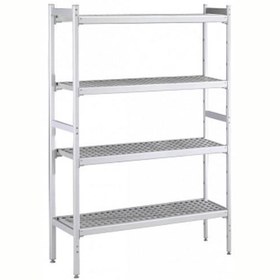 Resim Professional Düz Etejer Seti, Aluminyum Ayaklı, 4 Raflı, Her Raf Demonte Polietilen Tabletlerden Oluşur, Tabletler Bulaşık Makinesinde Yıkanabilir - 475x1960 Mm, H=1700 Mm BLS1960 