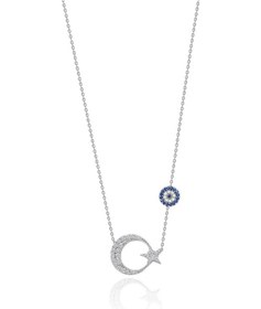 Resim Ince Zincirli Küçük Boy Ay Yıldızlı Gümüş Kolye Türkiye Bayrağı K 