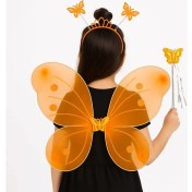 Resim Turuncu Kelebek Kız Seti – 50 cm Kelebek Kanadı, Taç ve Asa 