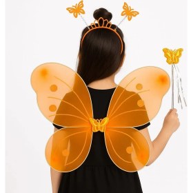Resim Turuncu Kelebek Kız Seti – 50 cm Kelebek Kanadı, Taç ve Asa 
