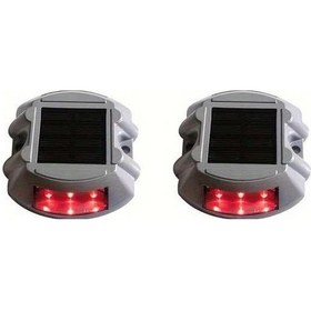 Resim Fastbuy 2 Adet Kırmızı Güneş Enerjili Dış Mekan Rıhtım Işıkları Döküm Alüminyum Led Yol Işıkları 