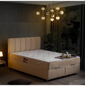 Resim Setaymobilya Baza, Tetra Bej Çift Kişilik Baza + Başlık + Deluxe Yatak 