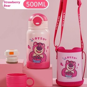 Resim Black Bear Superman Çilek Ayı Serisi Yalıtımlı Kupa Yüksek Değerli Taşınabilir Sevimli Kupa Damla Geçirmez Pipetli Kupa (Yurt Dışından) 