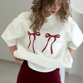 Resim Geçmeli Kurdeleli Bol Kesimli Kadın Tişörtü 