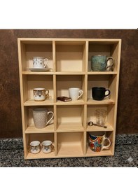 Resim Kupa Rafı Kahve Köşesi Doğal Ahşap 16 Bölmeli 11x11 Cm Kupa Rafı Diğer 