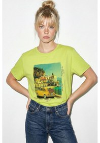 Resim Shade Kadın Pamuk Italy Temalı Baskılı Tasarım T-shirt 1008 60282054 - Fıstık Yeşili L 