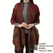 Resim Lüks Paisley Karışımı Şal - Sonbahar/Kış Şal, Nazik Yıkama, Kadınlar İçin Zarif Tassel Wrap 