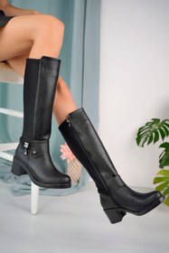 Resim LZ SHOES Kadın Siyah Dalgıç Kumaş Dizaltı 