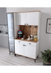 Resim Demre Camlı 5 Kapaklı 2 Çekmeceli Kahve Köşeşi Beyaz Tamamı Mdf 140 Cm Atlas Çam Beyaz 