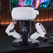 Resim Quest 3, Quest 3S ve Quest 2 Başlıklı VR Şarj Standı, Kontrolcü Şarj Cihazı ve LED Işıklı VR Aksesuarları 
