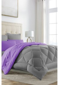 Resim Alla Turca Çift Taraflı Lux Silikon Yorgan - Çift Kişilik Özel Çantalı Mor-gri 