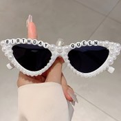 Resim 1 adet Kadınlar ve Kediler için Kedi Gözü Şeklinde Plastik Tam Çerçeve Gözlük, Retro Beyaz, Yapay İncilerle, Çok Renkli, Şık, Doğum Günü Süslemesi için Günlük Kullanım 