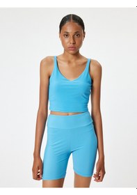 Resim Koton Sporcu Sütyeni V Yaka Kaplı Slim Fit Mavi 4sak30104nk Mavi 