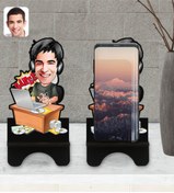 Resim Bk Gift Kişiye Özel Erkek Gamer Karikatürlü Ahşap Biblo Telefon Standı-1 