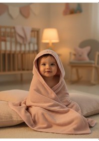 Resim Bambu Antibakteriyel Bebek Nakışlı Havlu Kundak 75x75 Ve Kese Pembe 