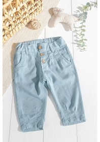Resim Düğmeli Beli Lastikli Erkek Bebek Keten Pantolon 001 