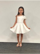 Resim Kız Çocuk Abiye Krem Kısa Tek Omuz Gül Detaylı Krep Kumaş Abiye Elbise 5-10 Yaş Siyah 