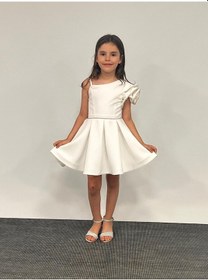 Resim Kız Çocuk Abiye Krem Kısa Tek Omuz Gül Detaylı Krep Kumaş Abiye Elbise 5-10 Yaş Siyah 