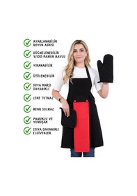 Resim Star Ayar Askılı Havlulu 4lü Mutfak Önlüğü Seti Eldiven Tutacak Siyah-kırmızı-siyah 
