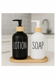 Resim 2 Li Bambu Stantlı Cam Sıvı Sabunluk Losyon Kutusu Kişisel Kozmetik Bakım Çok Renkli 